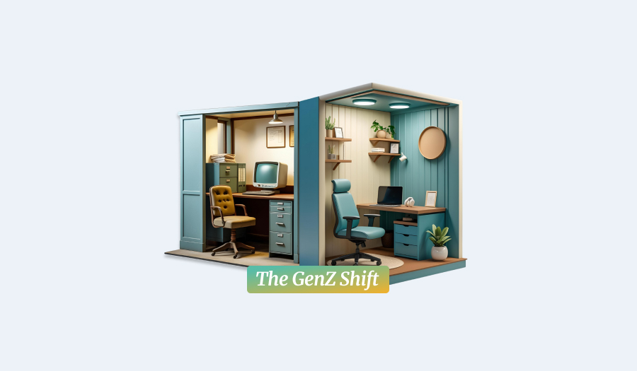 Visual representation of a traditional and asynchronous offices